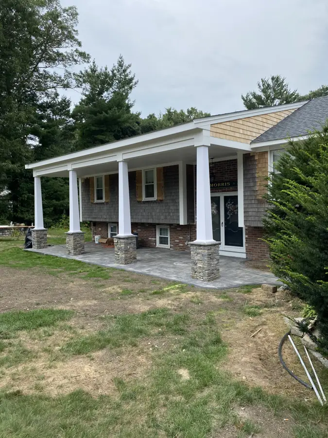 Covered front porch with white columns